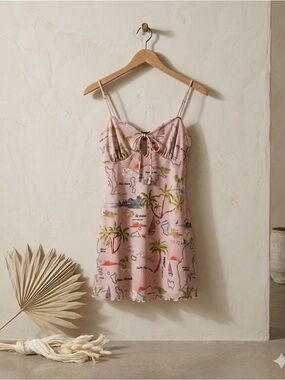 Urban Outfitters Elodie Printed Slip Mini Dress Pink Medium NWT